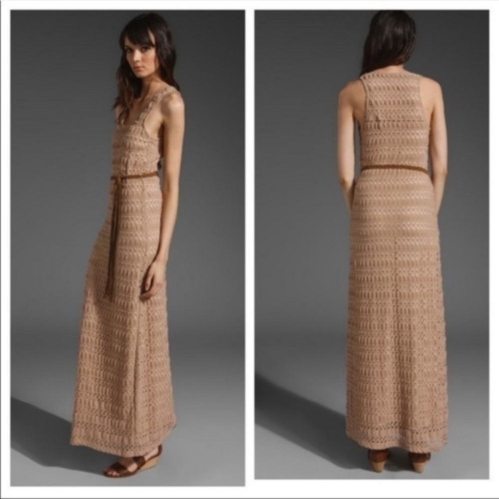 Sanctuary mauve cotton crochet maxi dress fully lined size XS